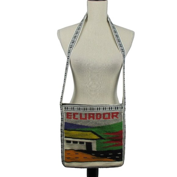 ECUADOR CROSSBODY SHOULDER BAG WOVEN 100% WOOL HANDMADE LINED ZIPPER HIPPIE BOHO - Picture 1 of 6
